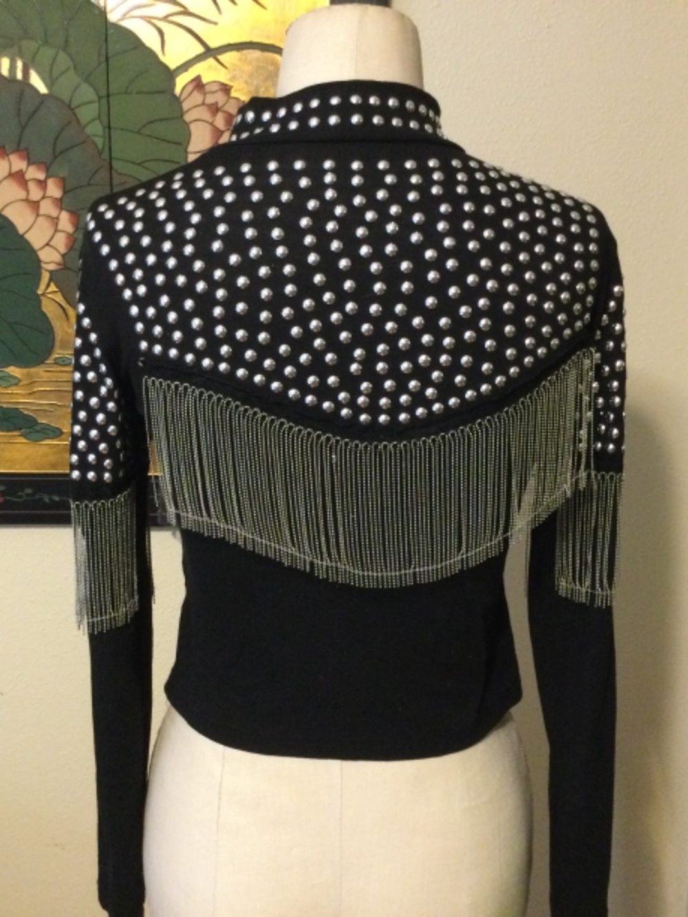 DAY G Black Rhinestone Fringe Zipper Preowned - Picture 2 of 5
